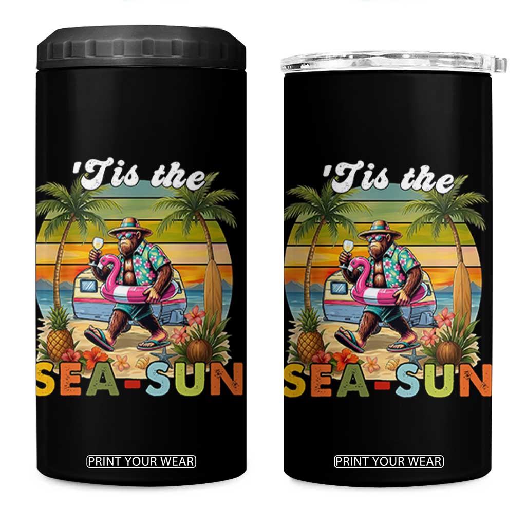 Hawaiian Bigfoot Christmas In July 4 in 1 Can Cooler Tumbler Tis The Sea-Sun TS14 One Size: 16 oz Black Print Your Wear