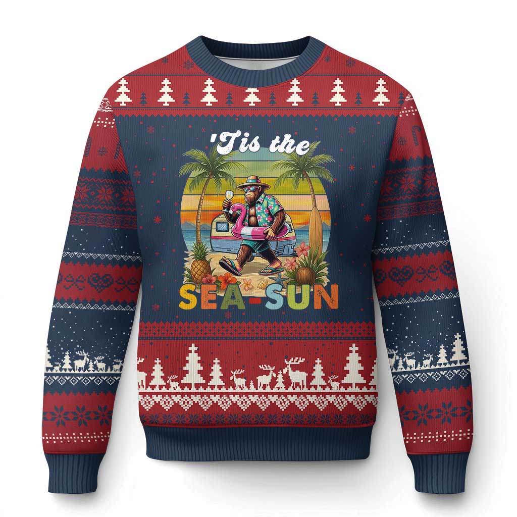 Hawaiian Bigfoot Christmas In July Ugly Christmas Sweater Tis The Sea-Sun