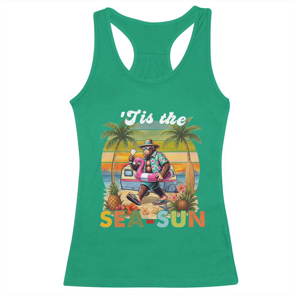 Hawaiian Bigfoot Christmas In July Racerback Tank Top Tis The Sea-Sun