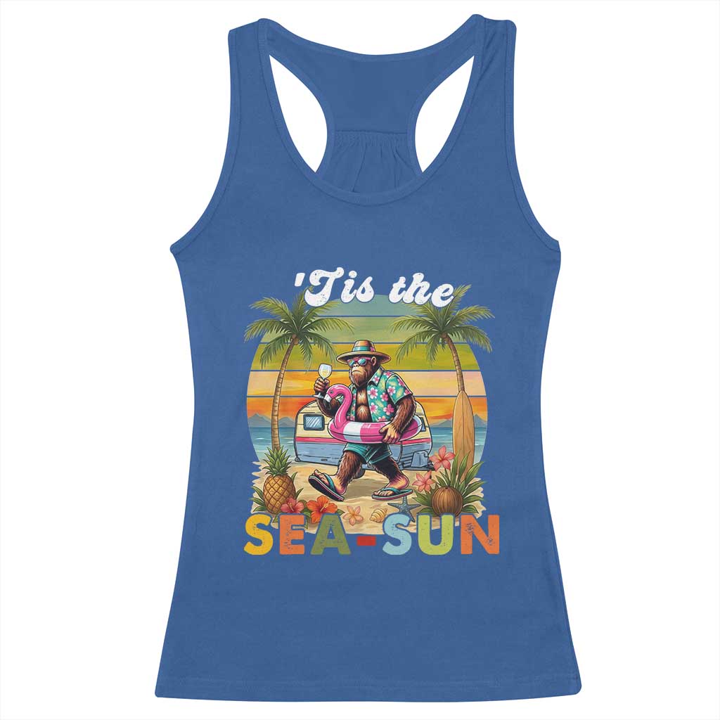 Hawaiian Bigfoot Christmas In July Racerback Tank Top Tis The Sea-Sun