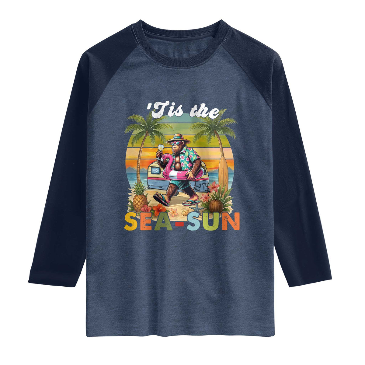 Hawaiian Bigfoot Christmas In July Raglan Shirt Tis The Sea-Sun