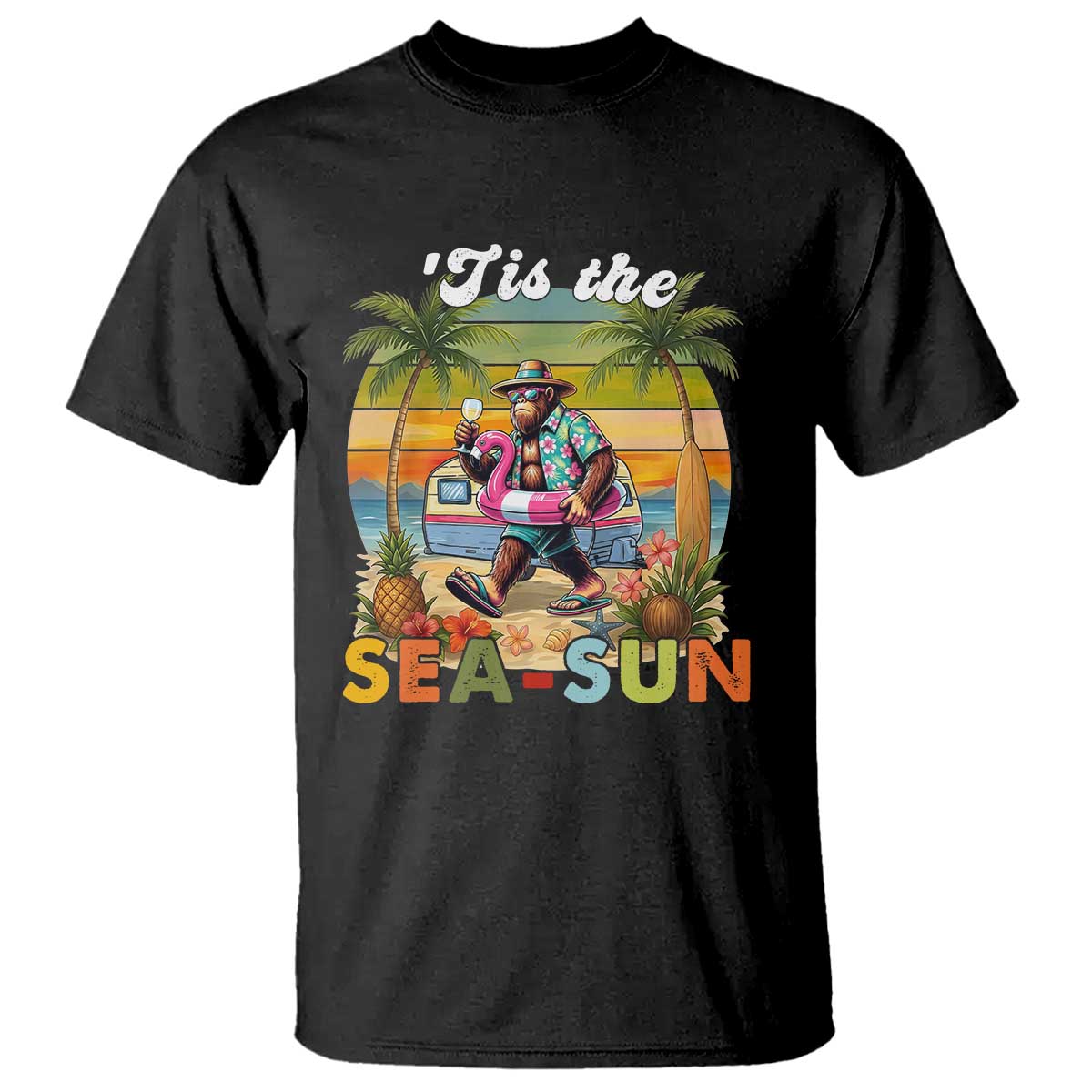 Hawaiian Bigfoot Christmas In July T Shirt Tis The Sea-Sun TS14 Black Print Your Wear