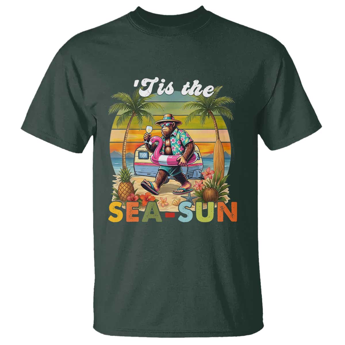 Hawaiian Bigfoot Christmas In July T Shirt Tis The Sea-Sun