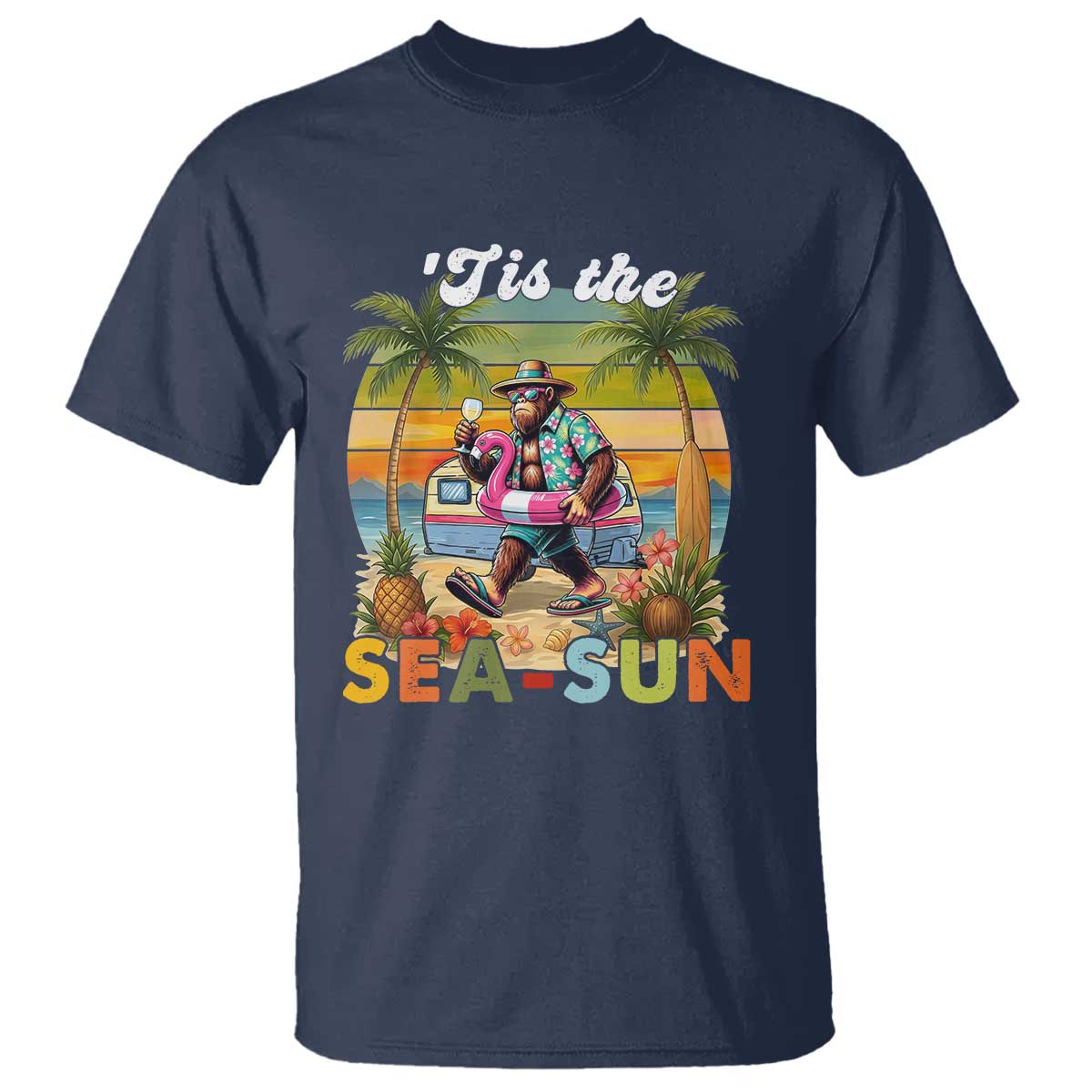 Hawaiian Bigfoot Christmas In July T Shirt Tis The Sea-Sun