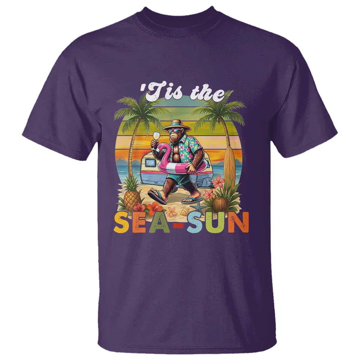 Hawaiian Bigfoot Christmas In July T Shirt Tis The Sea-Sun