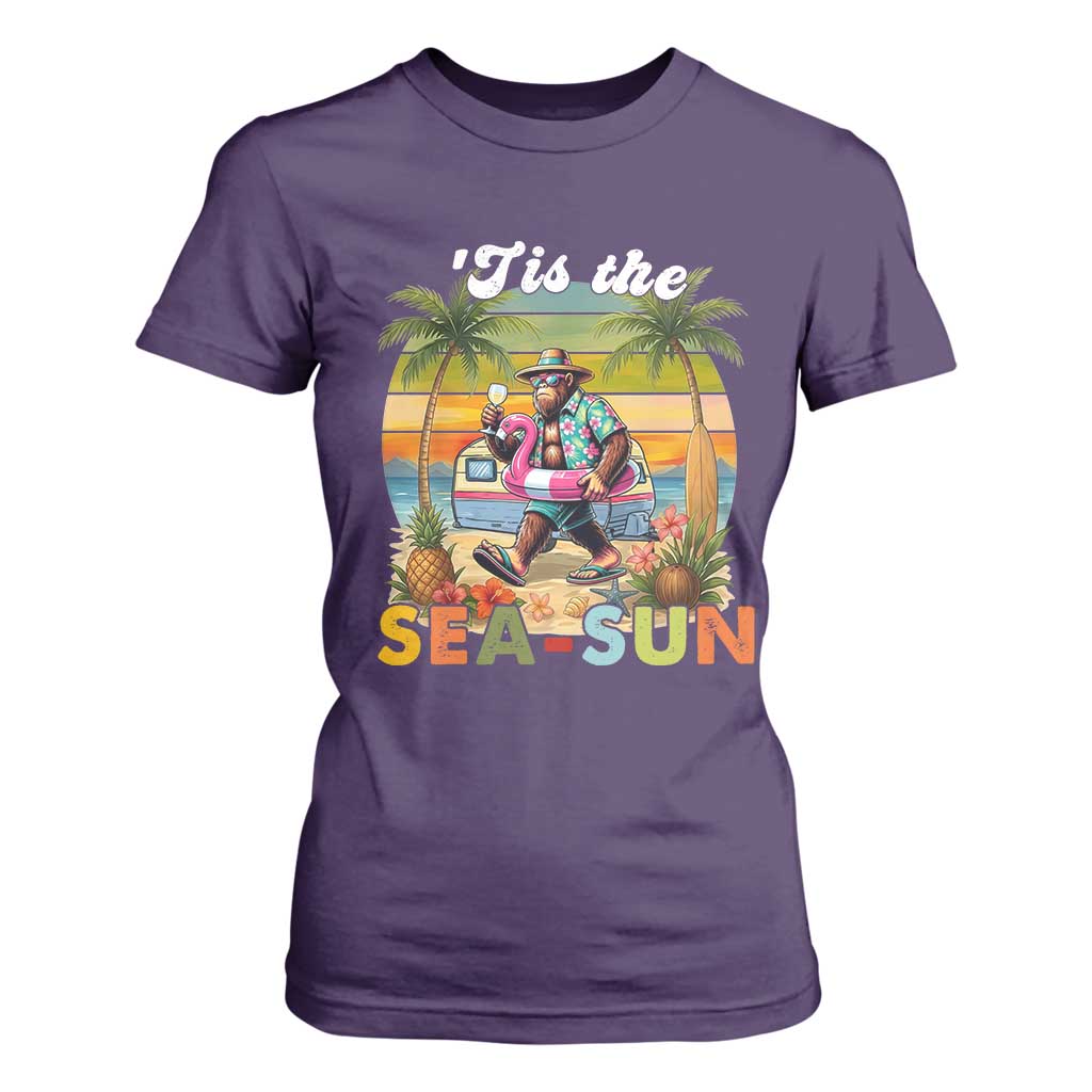 Hawaiian Bigfoot Christmas In July T Shirt For Women Tis The Sea-Sun TS14 Purple Print Your Wear