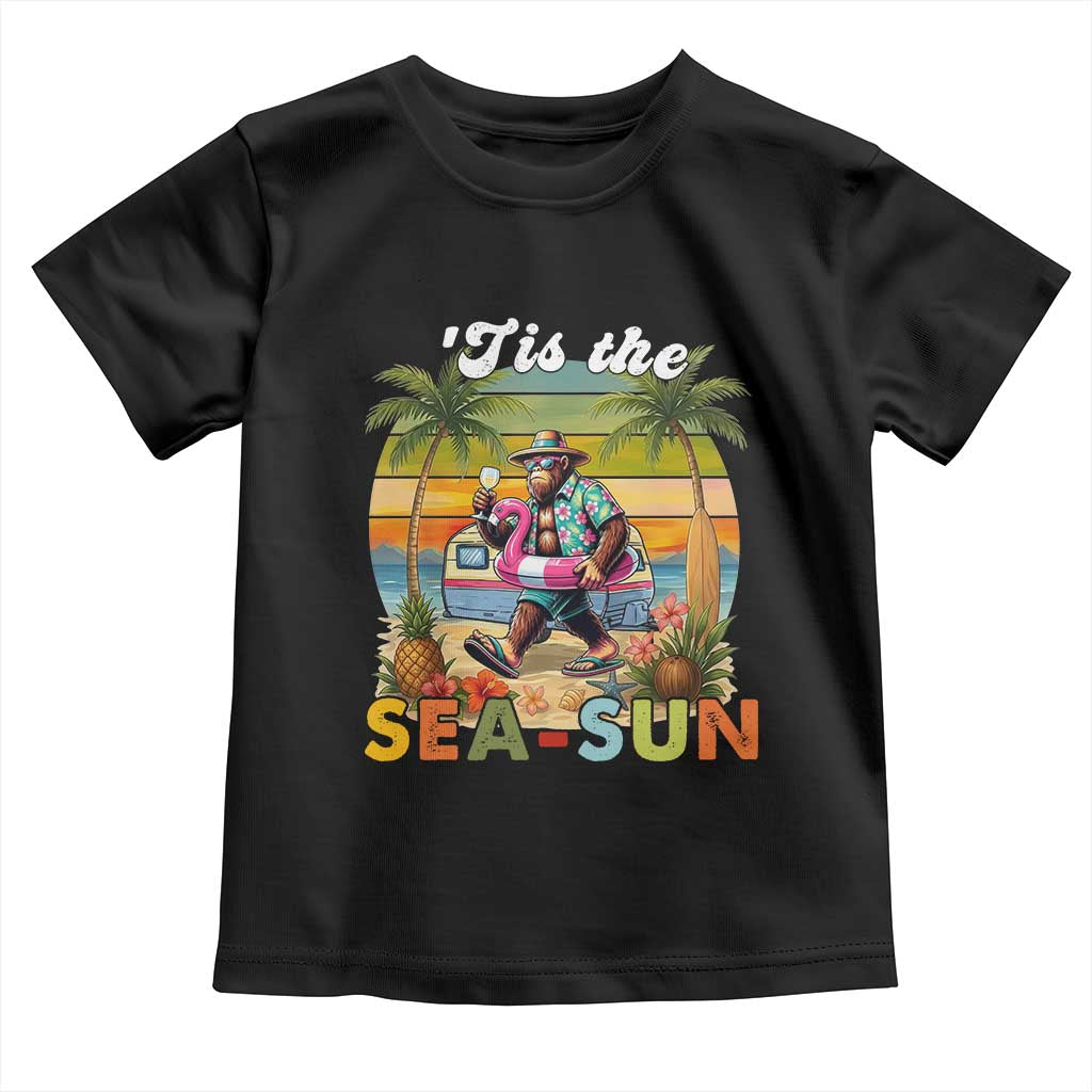 Hawaiian Bigfoot Christmas In July Toddler T Shirt Tis The Sea-Sun TS14 Black Print Your Wear