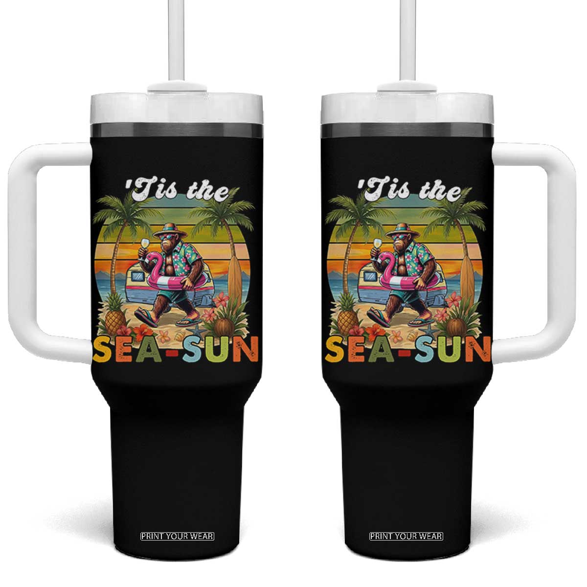 Hawaiian Bigfoot Christmas In July Tumbler With Handle Tis The Sea-Sun TS14 One Size: 40 oz Black Print Your Wear
