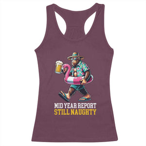 Mid-Year Report Still Naughty Racerback Tank Top Funny Bigfoot Drinking Beer Christmas in July