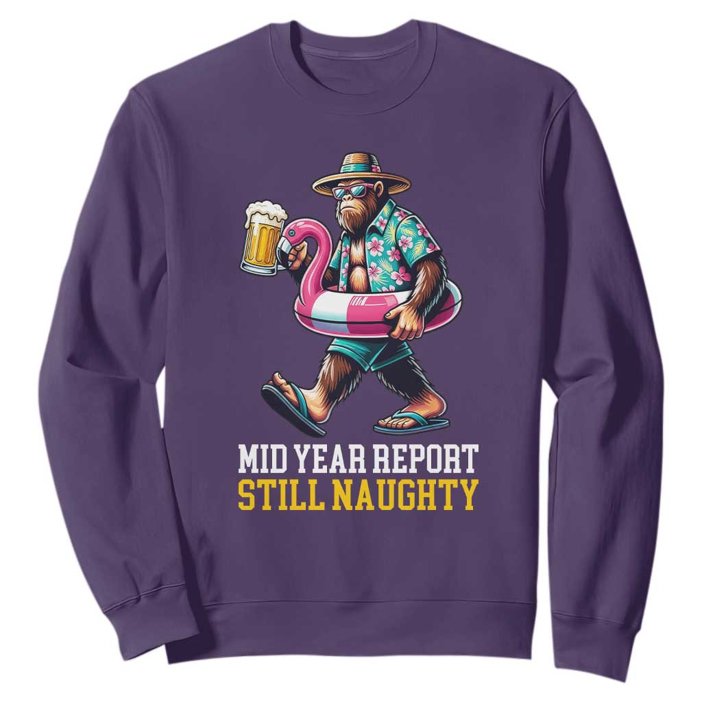 Mid-Year Report Still Naughty Sweatshirt Funny Bigfoot Drinking Beer Christmas in July TS14 Purple Print Your Wear