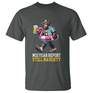 Mid-Year Report Still Naughty T Shirt Funny Bigfoot Drinking Beer Christmas in July