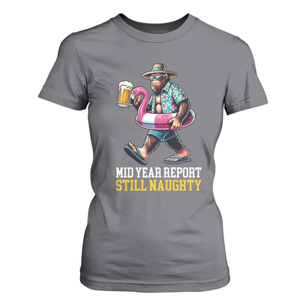 Mid-Year Report Still Naughty T Shirt For Women Funny Bigfoot Drinking Beer Christmas in July