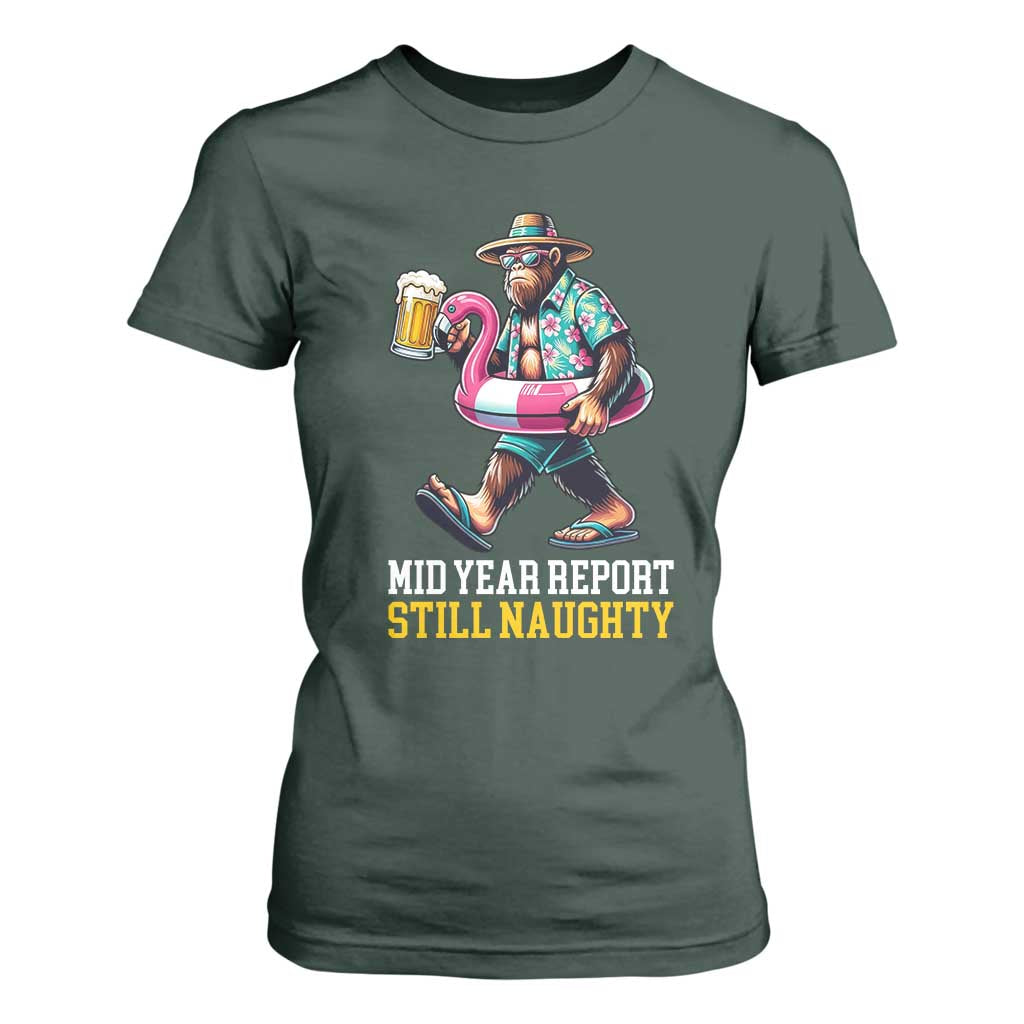 Mid-Year Report Still Naughty T Shirt For Women Funny Bigfoot Drinking Beer Christmas in July