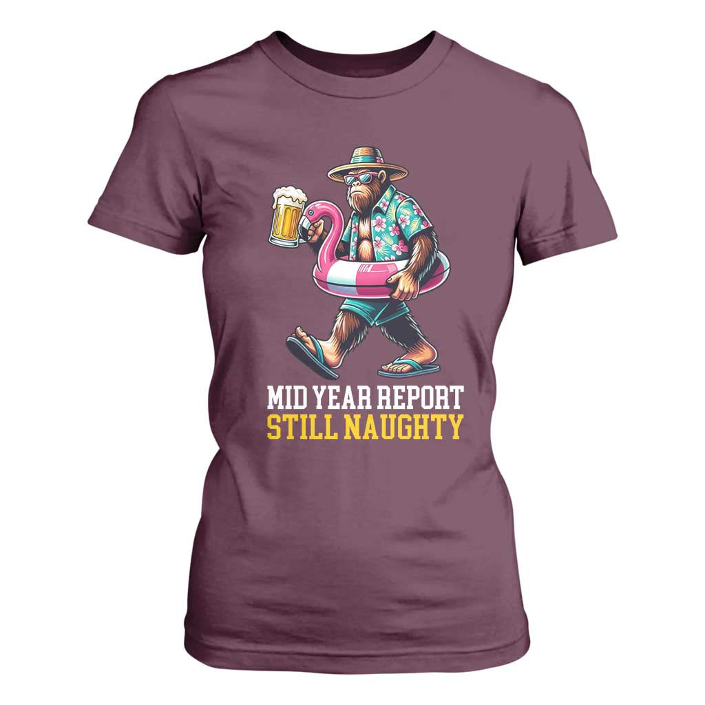Mid-Year Report Still Naughty T Shirt For Women Funny Bigfoot Drinking Beer Christmas in July