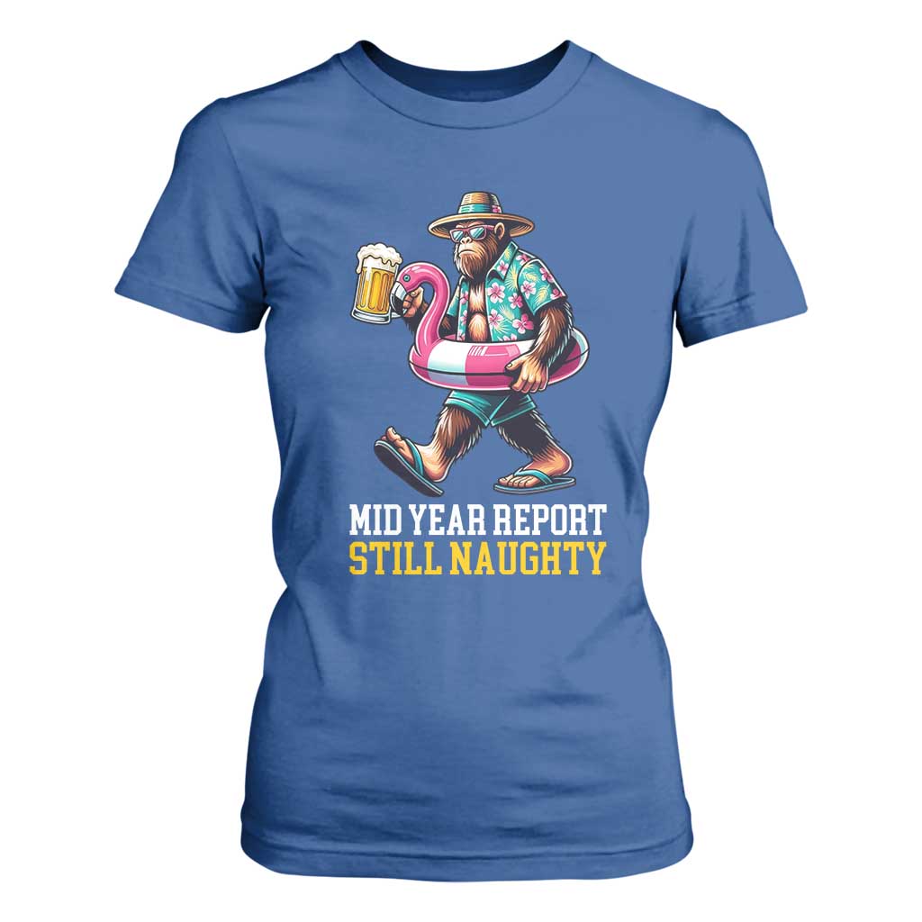 Mid-Year Report Still Naughty T Shirt For Women Funny Bigfoot Drinking Beer Christmas in July