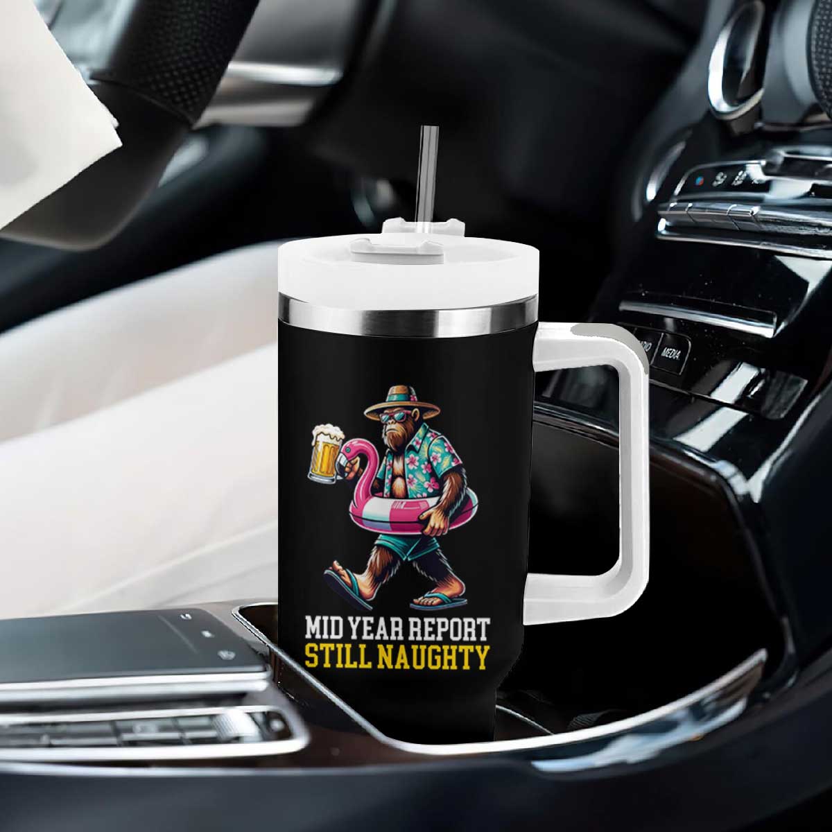 Mid-Year Report Still Naughty Tumbler With Handle Funny Bigfoot Drinking Beer Christmas in July