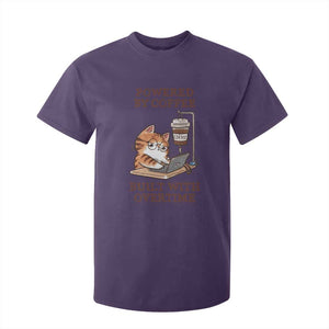 Funny Cat Drinking Coffee T Shirt For Kid I Dont Care What Day It Is Its Early I Want Coffee TS14 Purple Print Your Wear