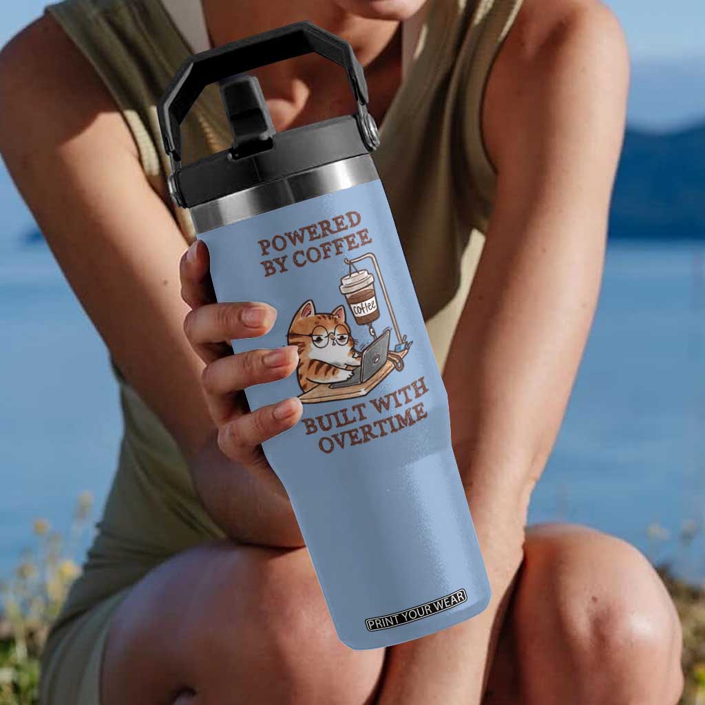 Funny Cat Drinking Coffee Flip Straw Tumbler I Dont Care What Day It Is Its Early I Want Coffee TS14 One Size: 30 oz Light Blue Print Your Wear