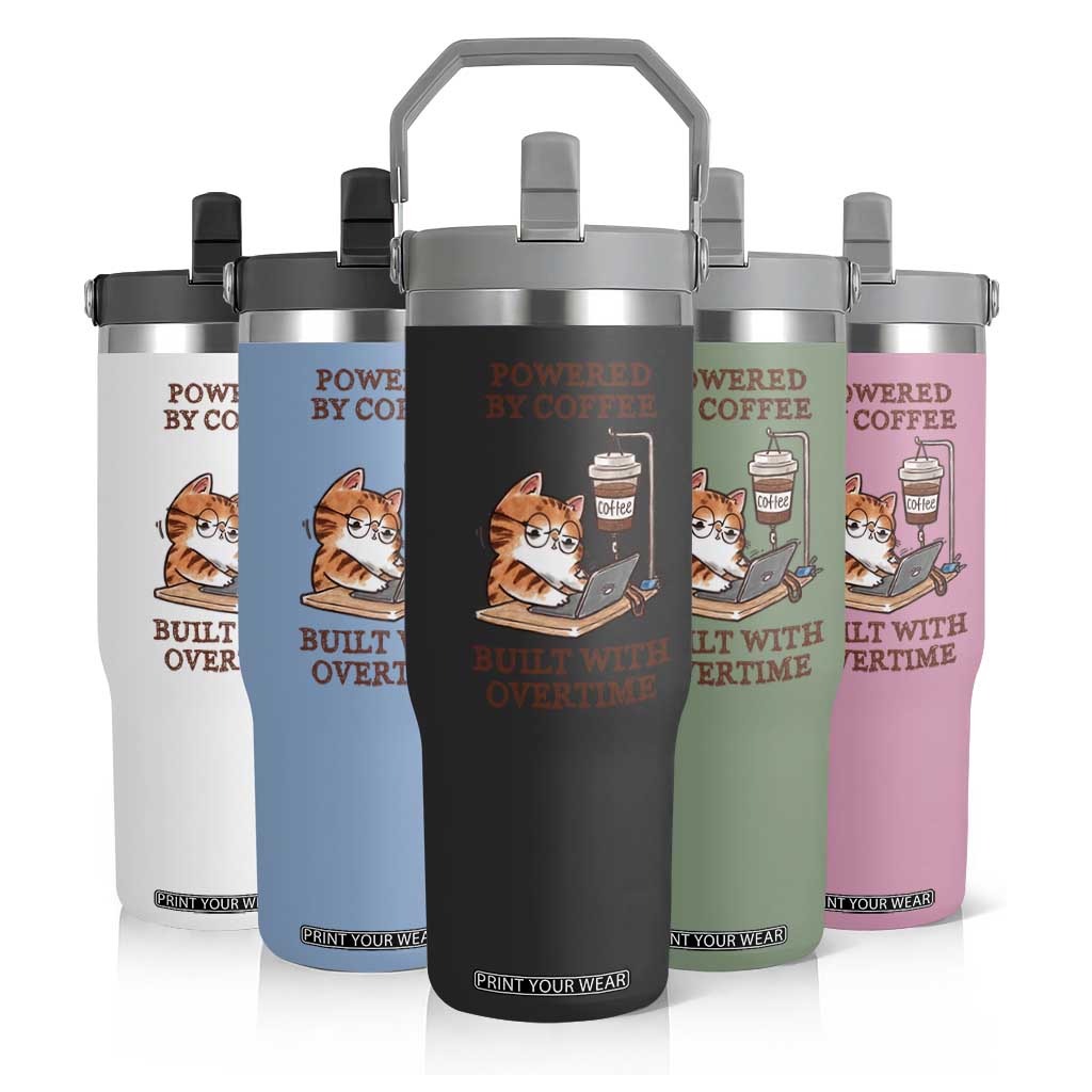 Funny Cat Drinking Coffee Flip Straw Tumbler I Dont Care What Day It Is Its Early I Want Coffee TS14 Print Your Wear
