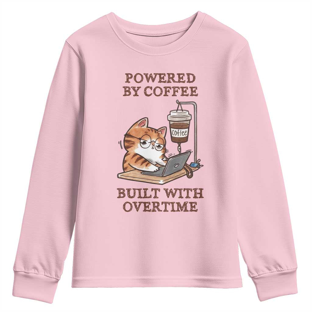Funny Cat Drinking Coffee Youth Sweatshirt I Dont Care What Day It Is Its Early I Want Coffee TS14 Light Pink Print Your Wear