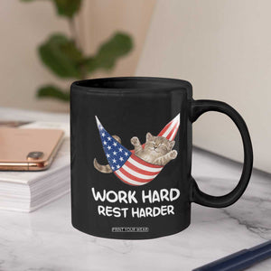 Funny Lazy Cat Coffee Mug Work Hard Rest Harder Cute Kitty Humor TS14 Print Your Wear