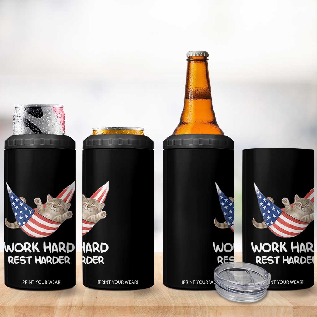 Funny Lazy Cat 4 in 1 Can Cooler Tumbler Work Hard Rest Harder Cute Kitty Humor TS14 Print Your Wear