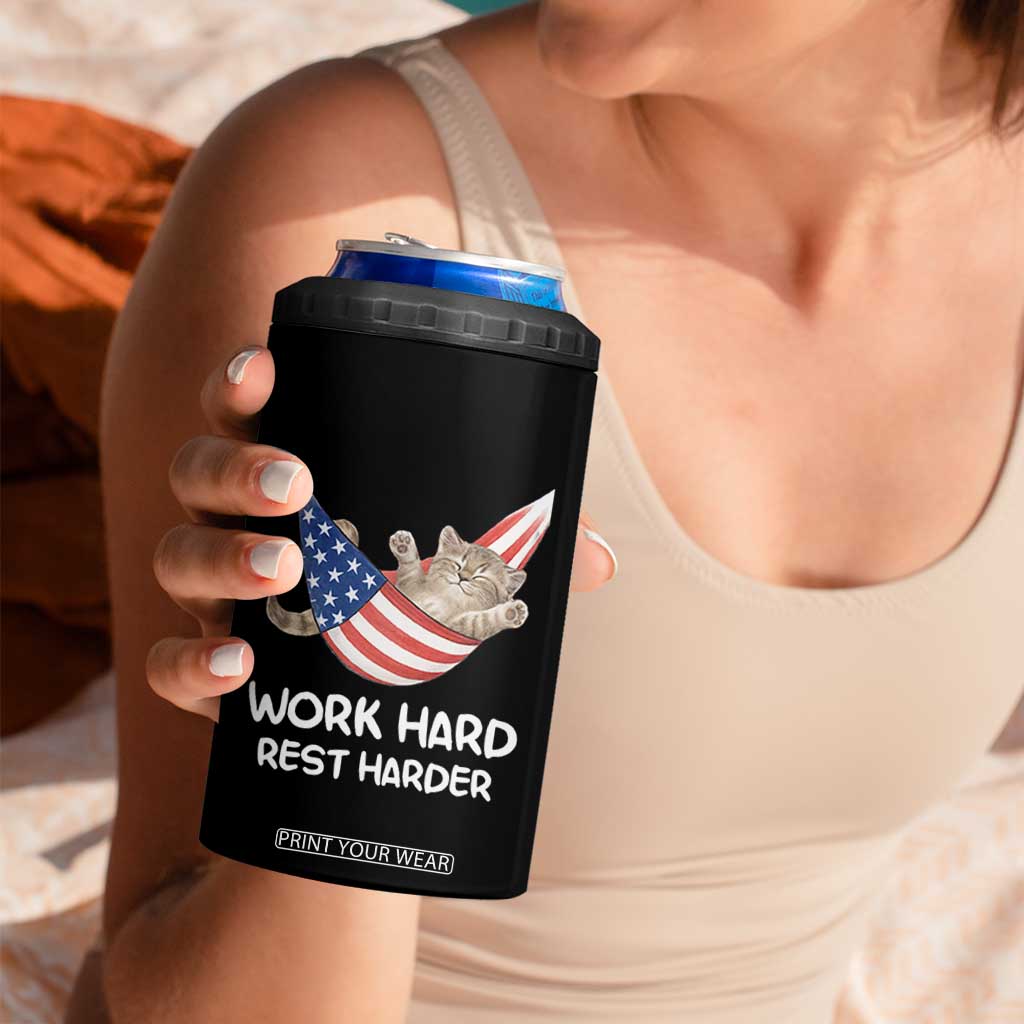 Funny Lazy Cat 4 in 1 Can Cooler Tumbler Work Hard Rest Harder Cute Kitty Humor TS14 Print Your Wear