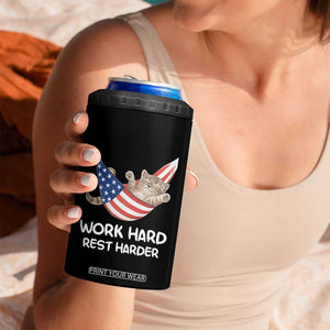 Funny Lazy Cat 4 in 1 Can Cooler Tumbler Work Hard Rest Harder Cute Kitty Humor TS14 Print Your Wear