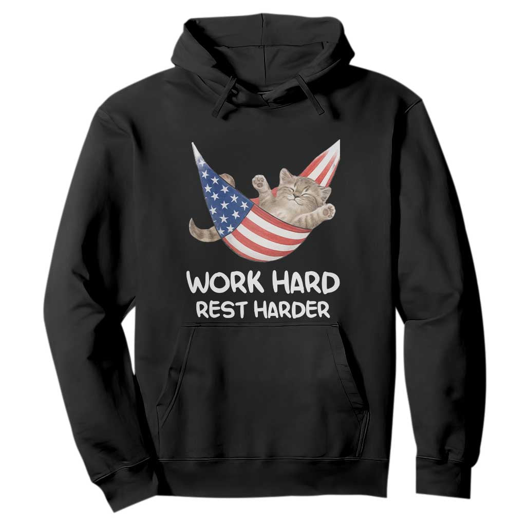 Funny Lazy Cat Hoodie Work Hard Rest Harder Cute Kitty Humor TS14 Black Print Your Wear