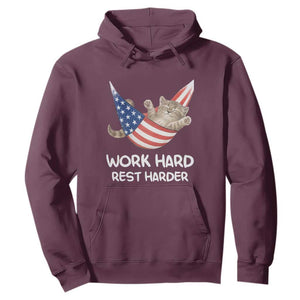 Funny Lazy Cat Hoodie Work Hard Rest Harder Cute Kitty Humor TS14 Maroon Print Your Wear
