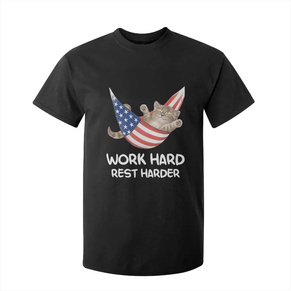 Funny Lazy Cat T Shirt For Kid Work Hard Rest Harder Cute Kitty Humor TS14 Black Print Your Wear