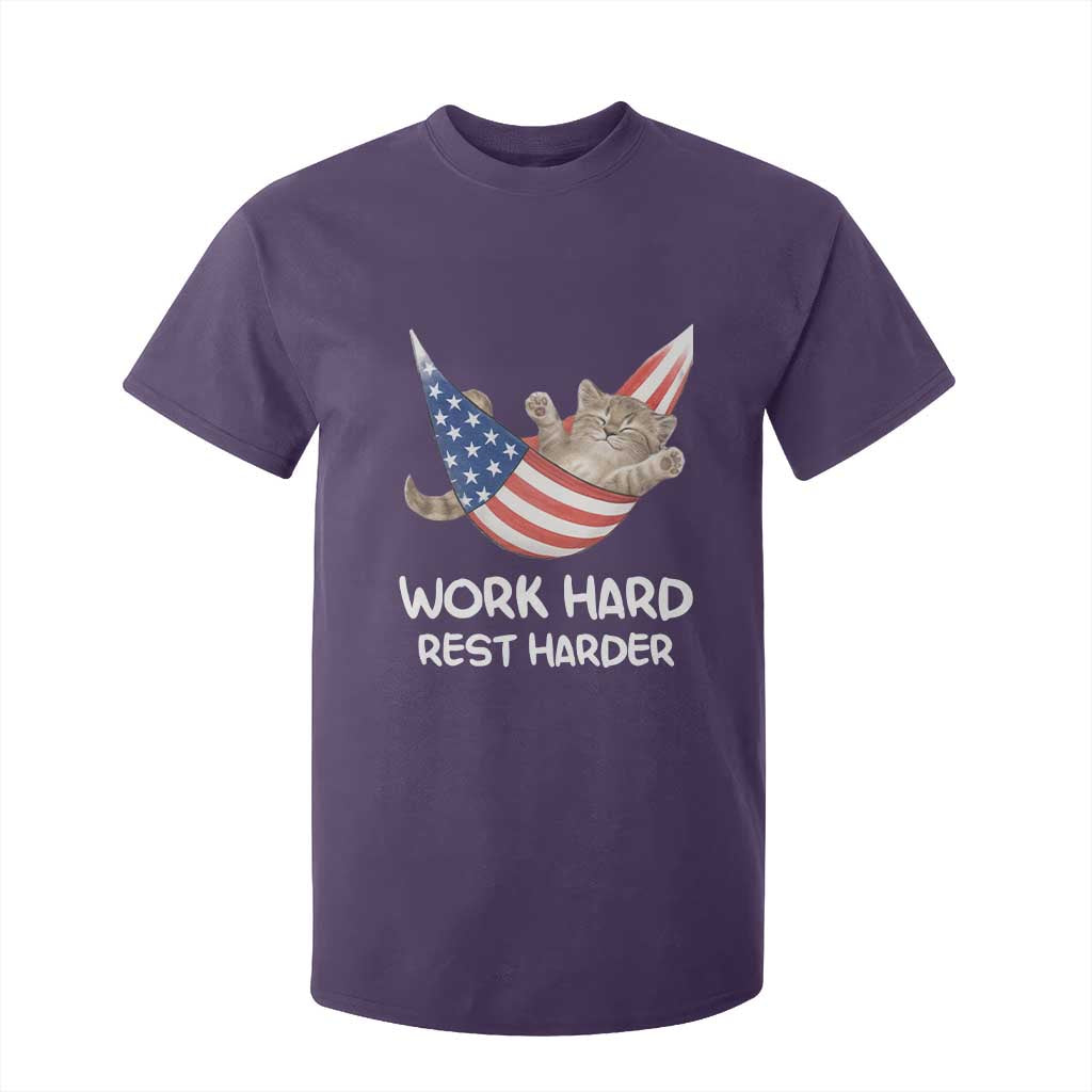 Funny Lazy Cat T Shirt For Kid Work Hard Rest Harder Cute Kitty Humor TS14 Purple Print Your Wear
