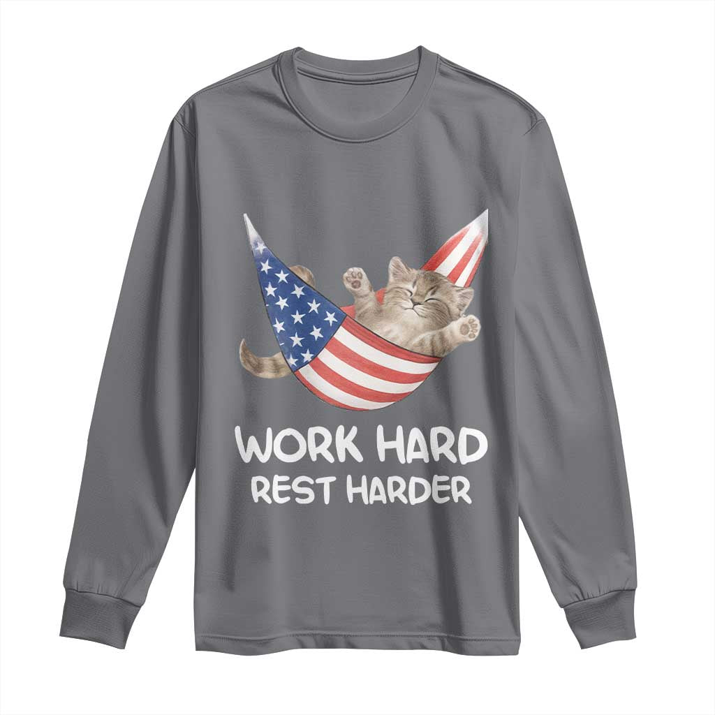 Funny Lazy Cat Long Sleeve Shirt Work Hard Rest Harder Cute Kitty Humor TS14 Charcoal Print Your Wear