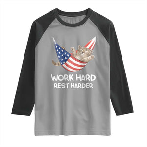 Funny Lazy Cat Raglan Shirt Work Hard Rest Harder Cute Kitty Humor TS14 Sport Gray Black Print Your Wear