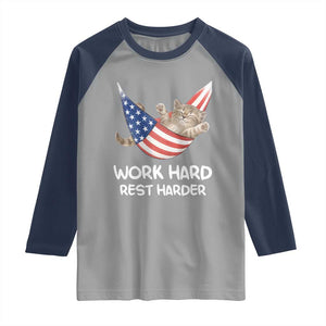 Funny Lazy Cat Raglan Shirt Work Hard Rest Harder Cute Kitty Humor TS14 Sport Gray Navy Print Your Wear