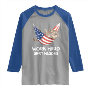 Funny Lazy Cat Raglan Shirt Work Hard Rest Harder Cute Kitty Humor TS14 Sport Gray Royal Print Your Wear