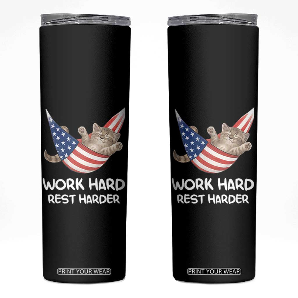 Funny Lazy Cat Skinny Tumbler Work Hard Rest Harder Cute Kitty Humor TS14 Black Print Your Wear