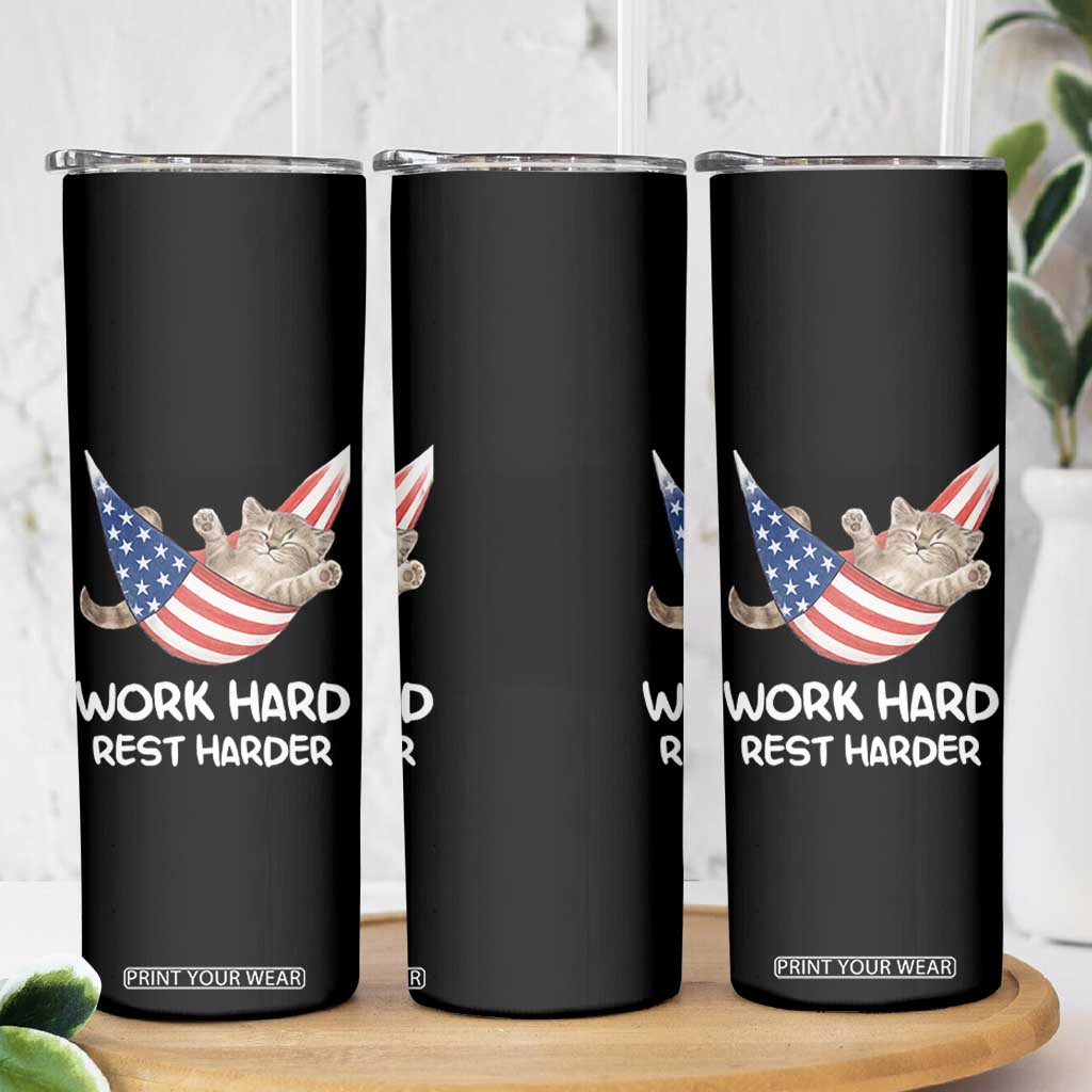 Funny Lazy Cat Skinny Tumbler Work Hard Rest Harder Cute Kitty Humor TS14 Print Your Wear
