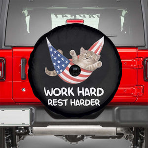 Funny Lazy Cat Spare Tire Cover Work Hard Rest Harder Cute Kitty Humor TS14 Black Print Your Wear