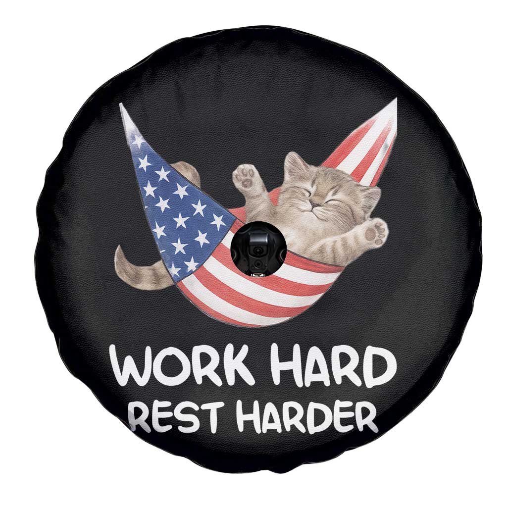 Funny Lazy Cat Spare Tire Cover Work Hard Rest Harder Cute Kitty Humor TS14 Print Your Wear