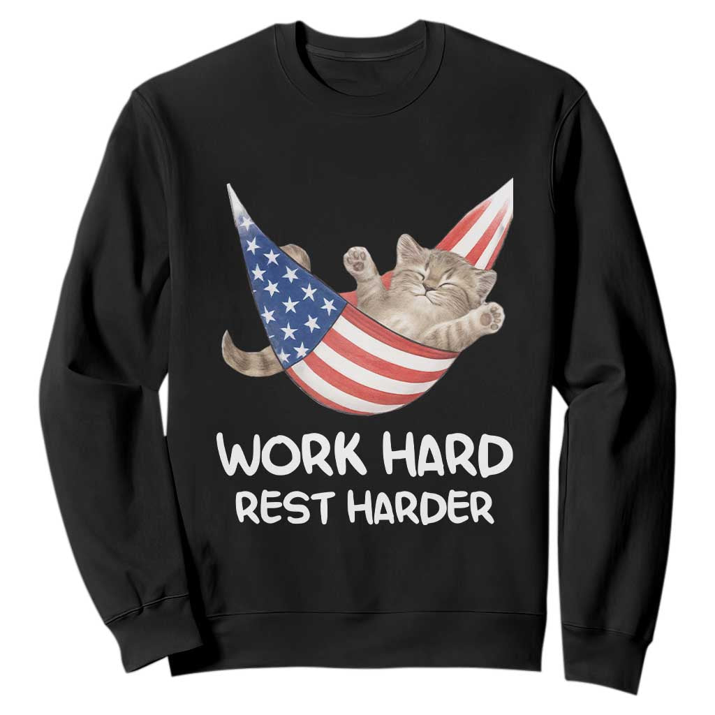Funny Lazy Cat Sweatshirt Work Hard Rest Harder Cute Kitty Humor TS14 Black Print Your Wear