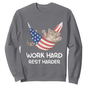 Funny Lazy Cat Sweatshirt Work Hard Rest Harder Cute Kitty Humor TS14 Charcoal Print Your Wear