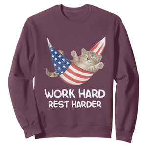 Funny Lazy Cat Sweatshirt Work Hard Rest Harder Cute Kitty Humor TS14 Maroon Print Your Wear