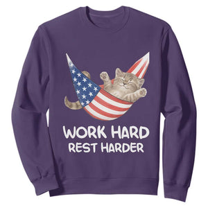 Funny Lazy Cat Sweatshirt Work Hard Rest Harder Cute Kitty Humor TS14 Purple Print Your Wear