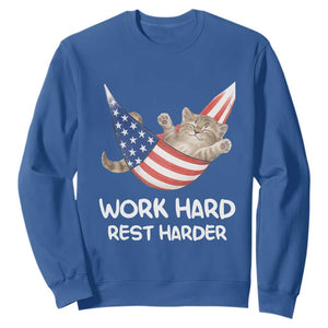 Funny Lazy Cat Sweatshirt Work Hard Rest Harder Cute Kitty Humor TS14 Royal Blue Print Your Wear
