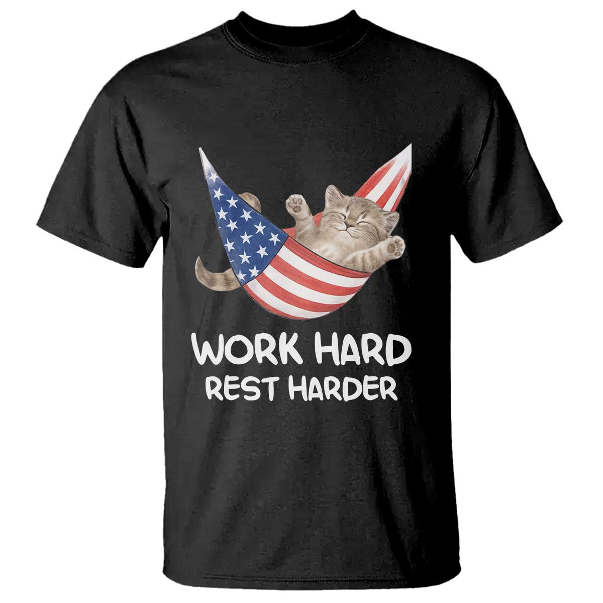 Funny Lazy Cat T Shirt Work Hard Rest Harder Cute Kitty Humor TS14 Black Print Your Wear