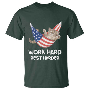 Funny Lazy Cat T Shirt Work Hard Rest Harder Cute Kitty Humor TS14 Dark Forest Green Print Your Wear