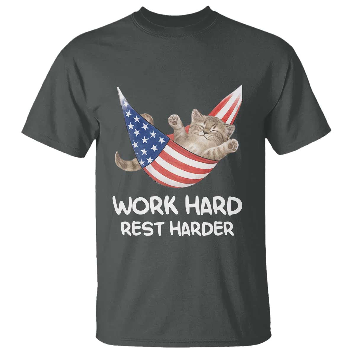 Funny Lazy Cat T Shirt Work Hard Rest Harder Cute Kitty Humor TS14 Dark Heather Print Your Wear