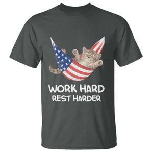 Funny Lazy Cat T Shirt Work Hard Rest Harder Cute Kitty Humor TS14 Dark Heather Print Your Wear