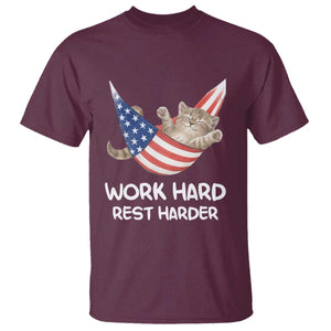 Funny Lazy Cat T Shirt Work Hard Rest Harder Cute Kitty Humor TS14 Maroon Print Your Wear